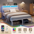 thumbnail image 3 of Satifur Full Size Bed Frame with Upholstered Headboard & Shelf, LED Lights & USB Charging Station, White, 3 of 8