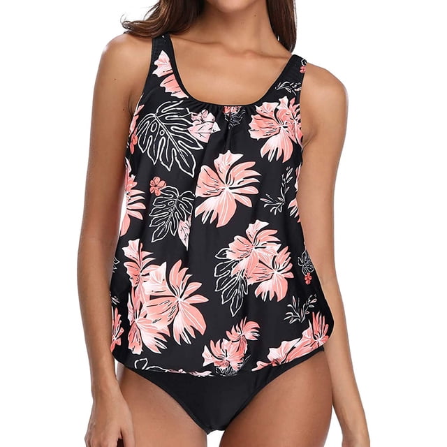 Blouson Tankini Swimsuits for Women Modest Bathing Suits Two Piece Loose Fit Swimwear