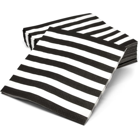 Gift Boutique Cocktail Napkins Black & White Striped 3-Ply Paper Disposable Beverage Napkins 100 Count 5x5 Party Wedding Supplies