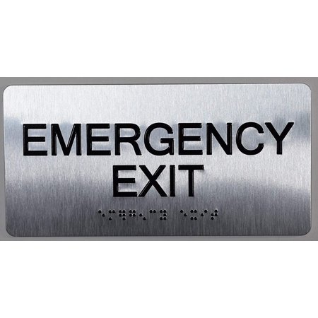 

Emergency EXIT Sign Silver-Tactile Touch Braille Sign (Aluminum !! Brush Silver Size 4x8)- The Sensation line