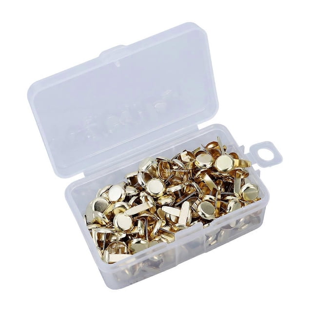 200pcs Paper Fasteners Brass Plated Brads Round Metal Brads with Storage Box for Crafts DIY(Gold)