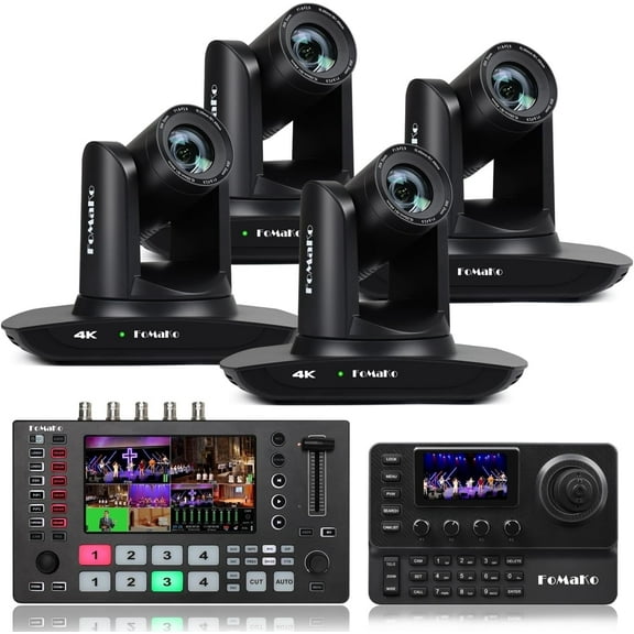 FoMaKo 4K PTZ Camera HDMI, AI Auto-Tracking, 4K 20X Optical Zoom(4pcs),KC606 PTZ Controller, M4 Video Mixer Switcher, for Church Worship Education Conference Events,PTZ Bundle(K20UH X4  M4 KC606)