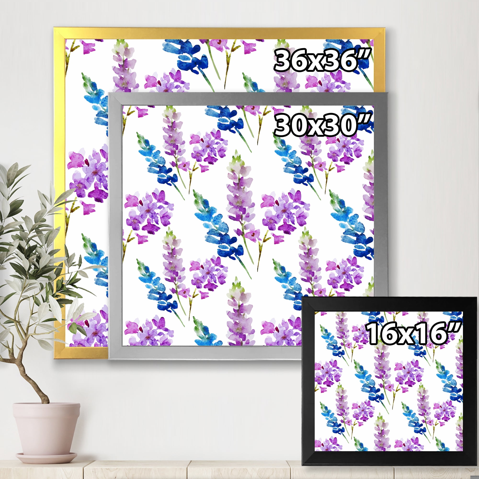 Designart 'Purple and Pink Floral Pattern' Traditional Framed Art Print