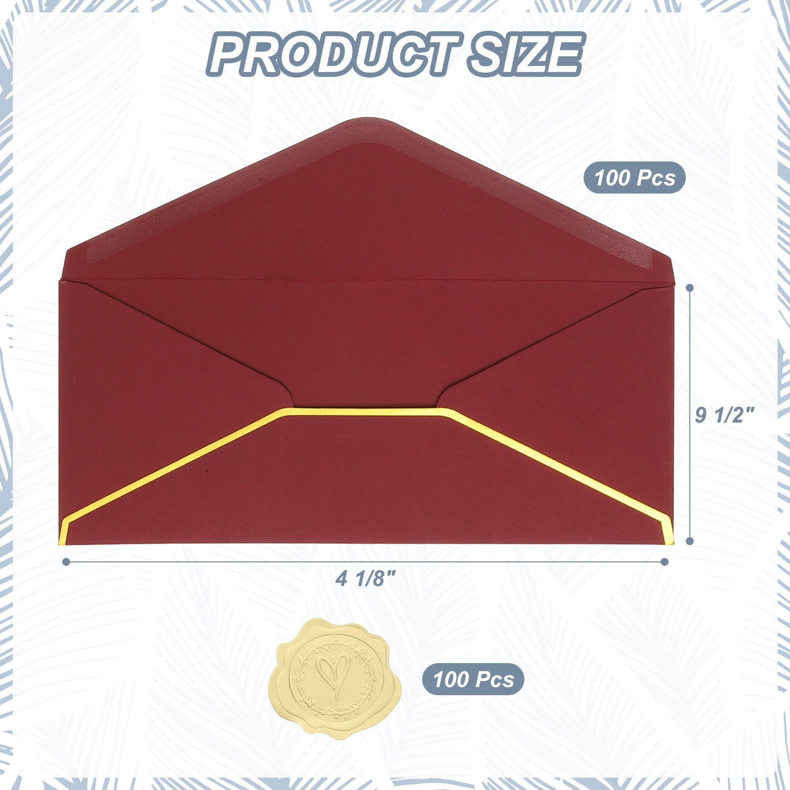 Uxcell 4 1/8 x 9 1/2 Inch Envelopes with Gold Border, 100 Pack V Flap Invitation Business Mailing Envelopes with Gold Stickers for Office Wedding Cards Gift Photos Graduation, Burgundy