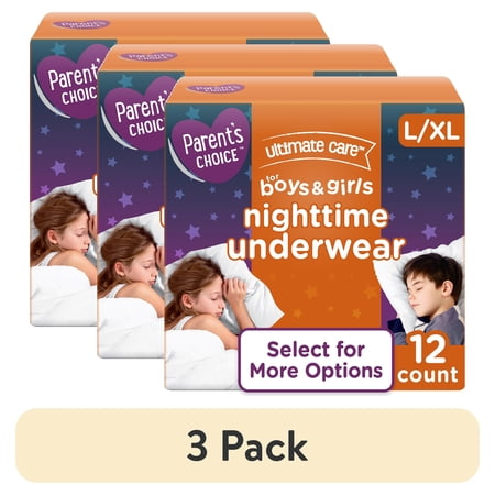 (3 pack) Parent's Choice Ultimate Care Nighttime Underwear for Boys & Girls L/XL, 12 Count