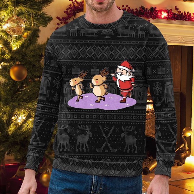 WILLBEST Mignons Chandails à Fermeture Éclair pour Hommes Automne et Hiver Tendance Décontractée Chandail Imprimé de Noël Col Rond
