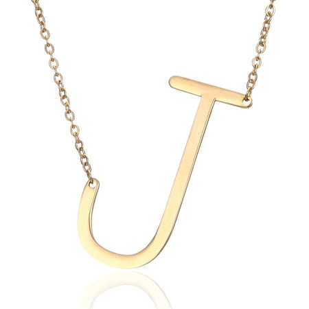 Sideways Large Initial Necklace Gold Big Letter Script Name Stainless Steel Pendant Monogram Necklace A-Z for Women