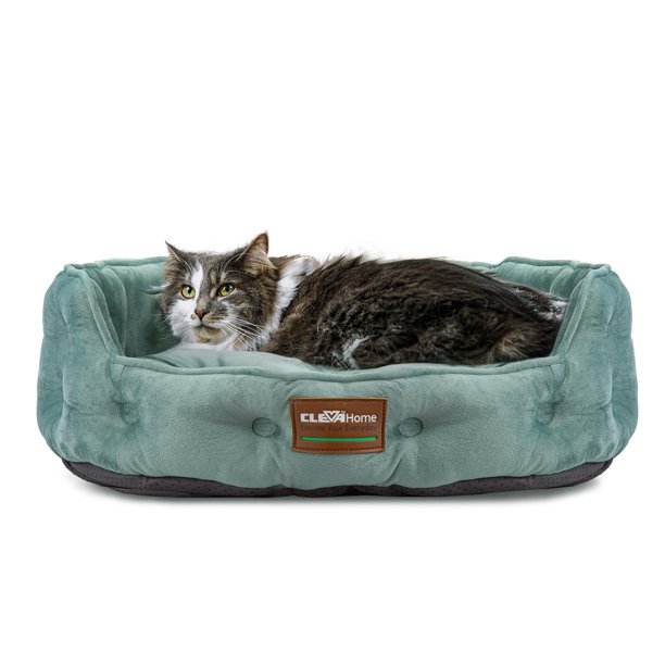 Cama para mascotas ClevaHome para gatos, perros y mascotas pequeñas de hasta 7 kg, redonda, verde