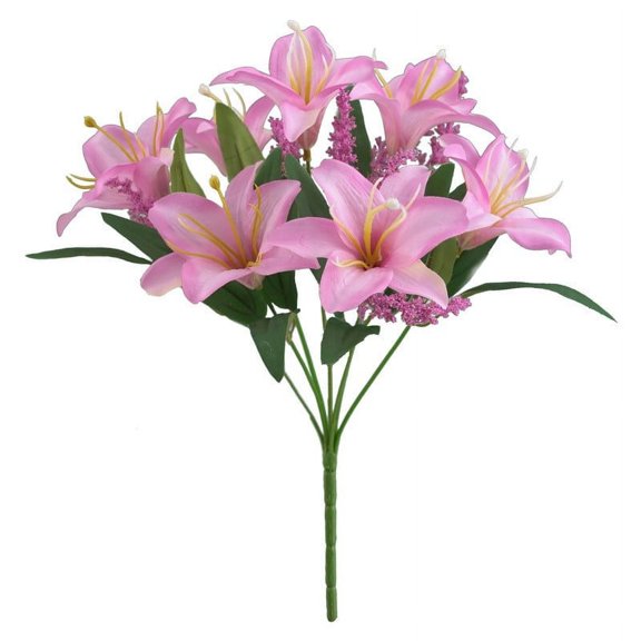 Secfreeship 7-Head Artificial Lilies Bouquet 12.6" Tall, High-End Silk Fake Flowers for Wedding Home Decor, Lifelike Floral Arrangement Centerpiece for Desktop Photography Props, Purple
