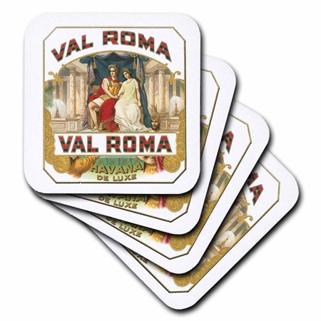 3dRose Val Roma Havana De Luxe Vintage Cuban Cigar Label Reproduction, Soft Coasters, set of 8