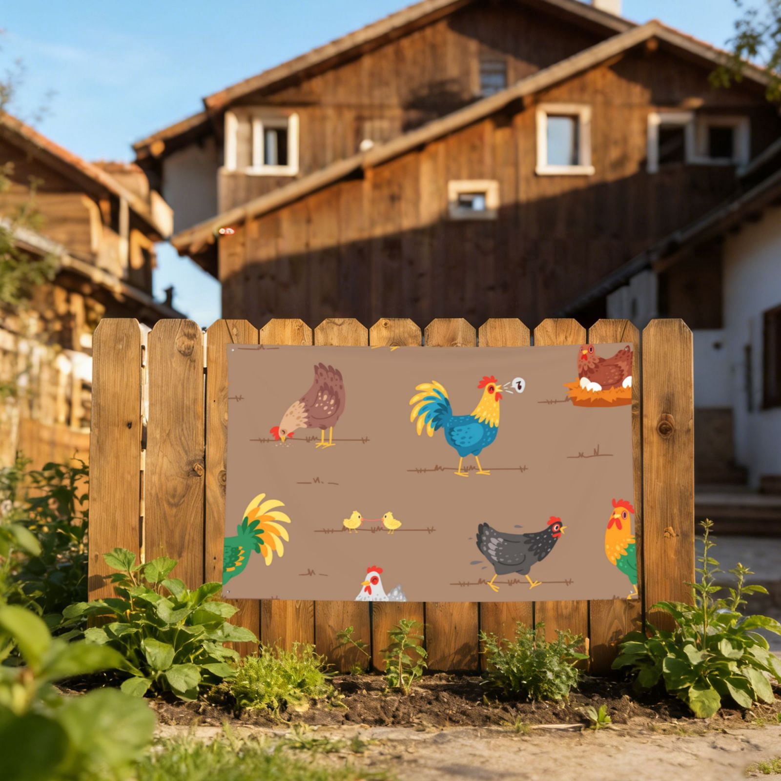 Chicken Cartoon Chick Hen Music Four Hole Decorated Banner Flag for Garden Yard Home Decoration Indoor Outdoor 4x6 Ft