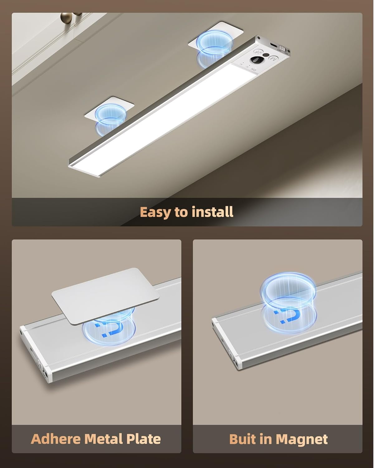 4-Pack Under Cabinet Lights, 2300mAh Rechargeable Motion Sensor Light Indoor, Wireless Closet Lights Battery Operated, with 3 Color Temps, Dimmable, Magnetic, for Kitchen, Stair, Pantry(8inch)