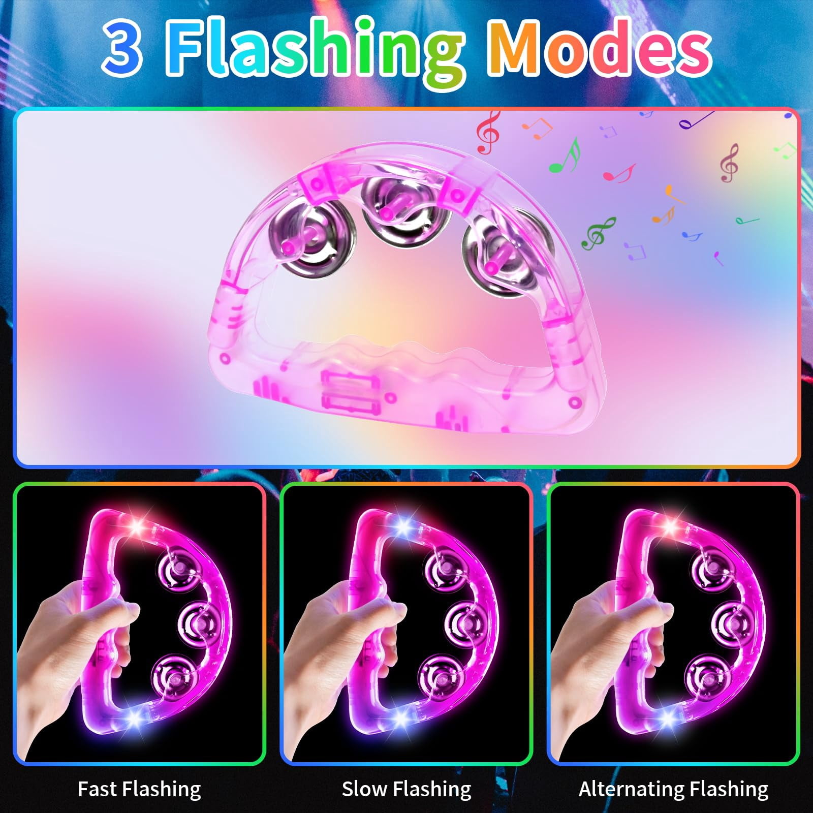 12 Pack Led Light Up Tambourines  Tambourine For Adults Kids Musical Flashing Glow In The Dark Handheld Percussion Instrument Wedding Party