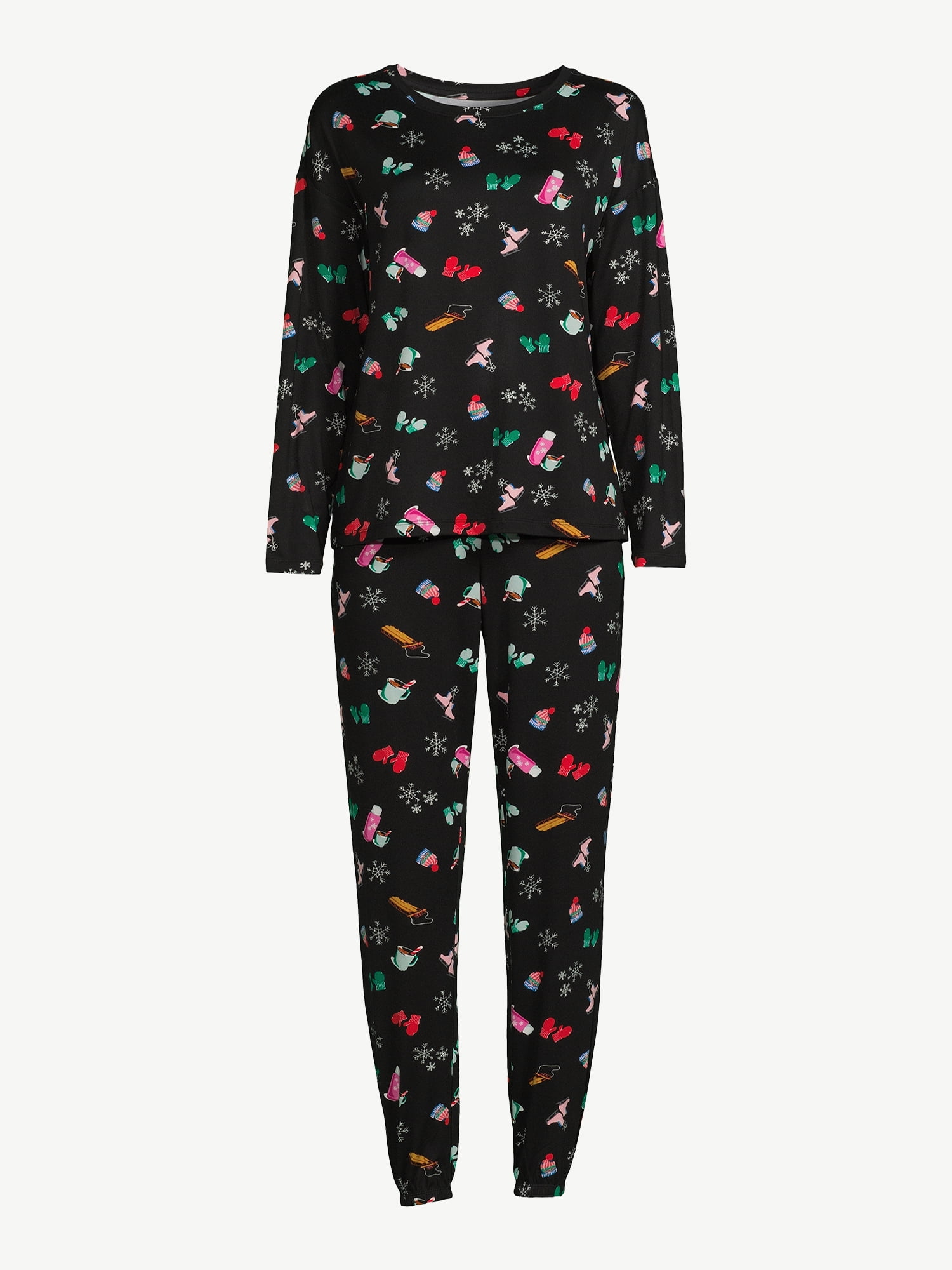 Joyspun Women’s Long Sleeve Tee and Joggers, 2-Piece Pajama Set, Sizes S-3X