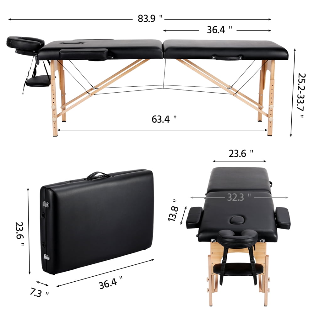 Alden Design 2 Section Portable Massage Table with Headrest Armrest, Black