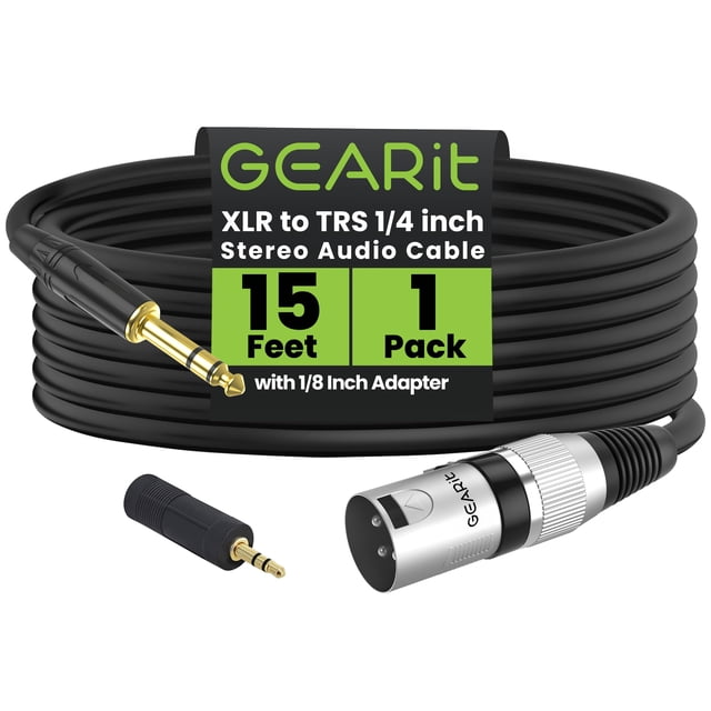 Cable GEARit XLR a TRS de 6,35 mm, 4,5 m, con adaptador de 3,5 mm