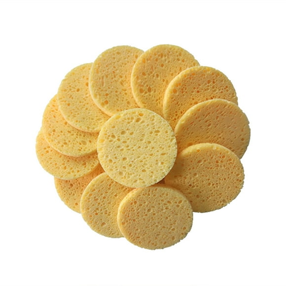 50 esponjas de pulpa de madera natural, compresas de celulosa, esponjas cosméticas para lavado facial, cuidado facial, limpieza y desmaquillaje (redondas, color piel)