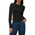 thumbnail image 2 of felwors Womens Long Sleeve Shirts Basic Compression Going Out Crop Tops Fall Fashion Y2K Clothes 2026 (Black, XS), 2 of 4