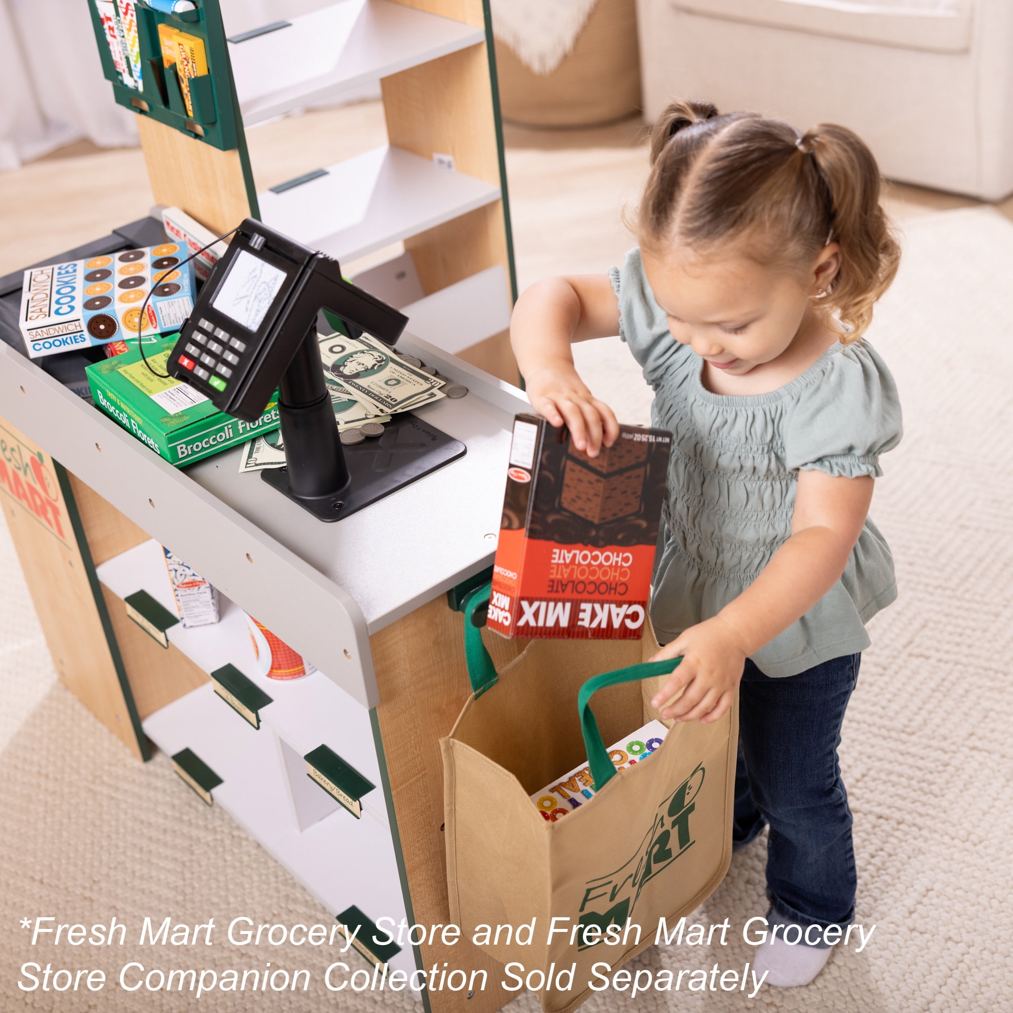 Melissa & Doug Fresh Mart Pretend Grocery Store with Cash Register, Scanner, & Conveyor Belt for Children 3Y+ - FSC Certified