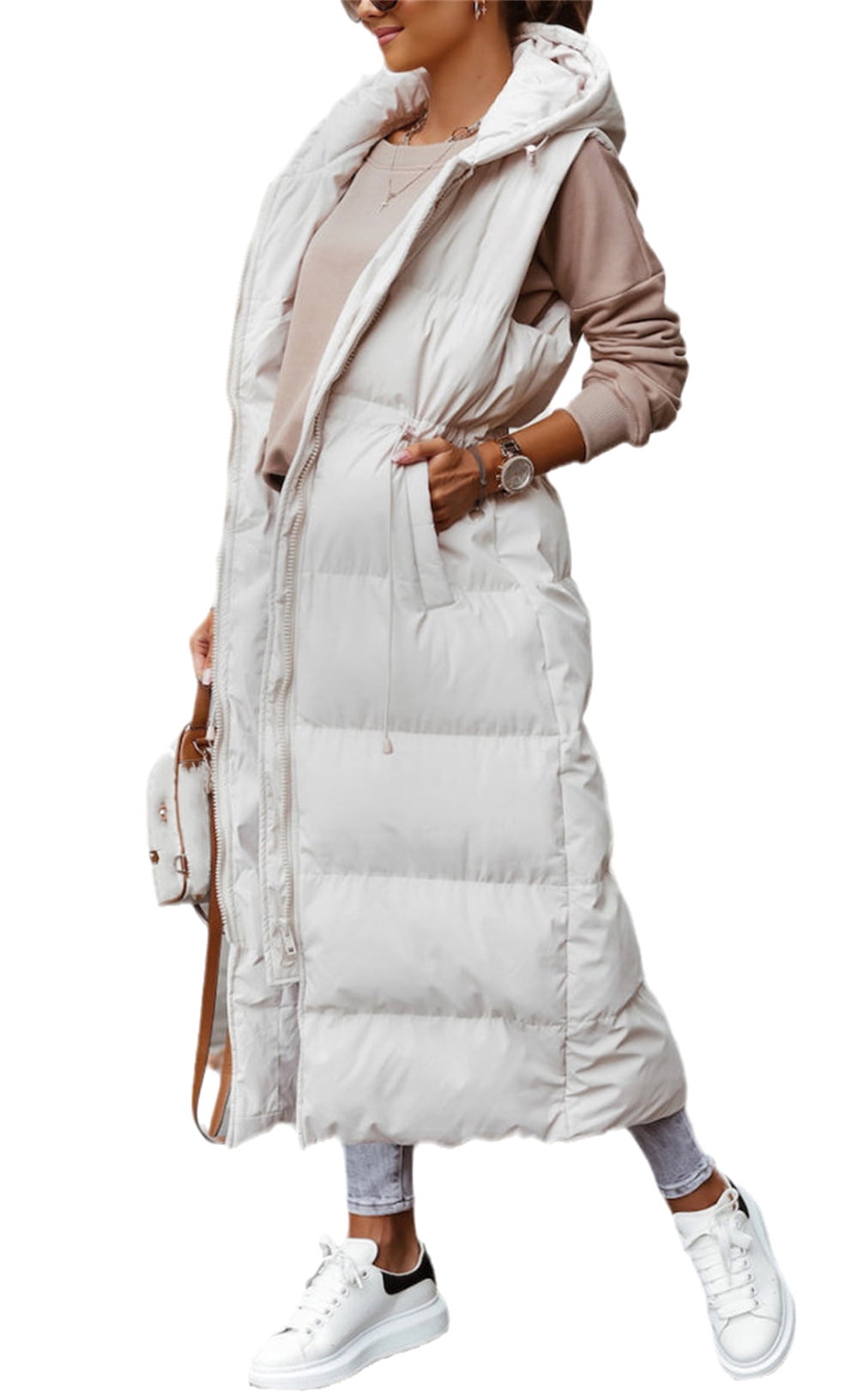 Women's Long Quilted Vest Maxi Length Sleeveless Puffer Vest Padded