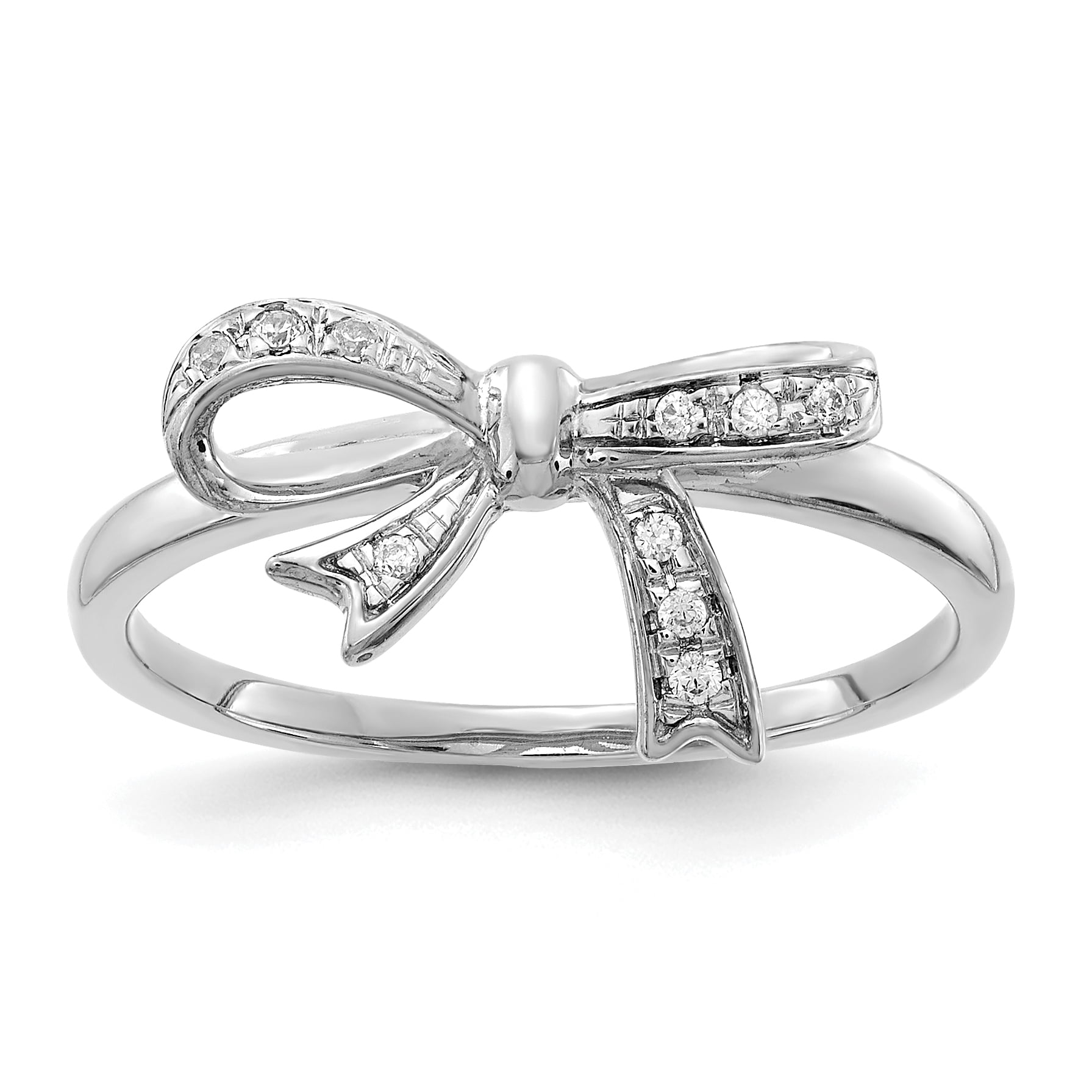 14K White Gold Diamond Bow Ring (0.05Cttw) Ring Size 7