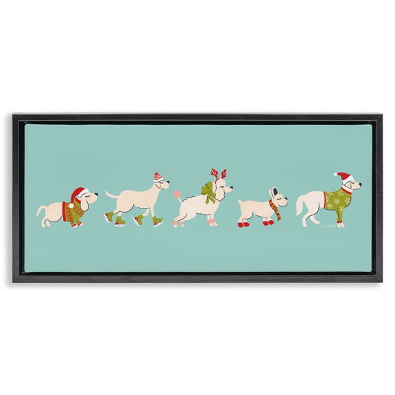 Stupell Industries Contemporary Festive Dog Breeds Black Floating Frame Canvas Art, 25 x 11, by Carrie Cantwell