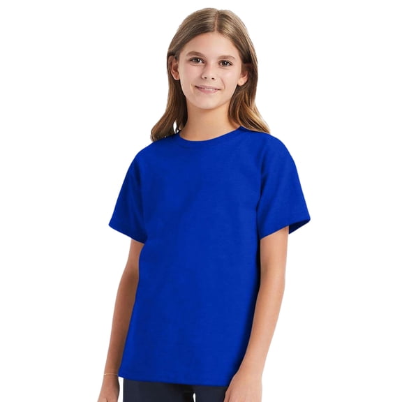 Hanes Youth Essential-T Short Sleeve T-Shirt 100% Cotton Classic Fit Breathable Kids Tee (Athletic-Royal, XL)