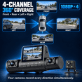 thumbnail image 2 of 360 View 4 Channel Dash Cam Front Rear Left Right for Cars, WiFi Dash Camera with Included 32GB Card, 1080P Recording, Night Vision, G-Sensor, Loop Recording, Parking Monitor, 2 of 7
