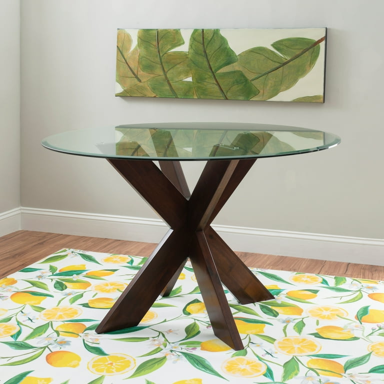 【あーき】X-base Smoked Glass Table Linon Home Decor Allard X-base Round Glass Dining Table