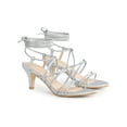 thumbnail image 6 of BLISSFUL STEP Knot Lace Up Slingback Kitten Heel Sandals for Women Silver 8.5, 6 of 8