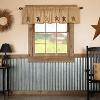 VHC Brands Stratton Primitive 16"x72" Stars Valance Tan Rod Pocket Appliqued Cotton Burlap Kitchen Window Curtains