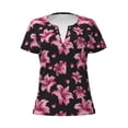 thumbnail image 2 of Uemuo Lilies Flowers Drawing Women's Deep V-Neck Low Cut Tops - Casual Loose Fit with Stainless Steel Loop, Soft, Breathable, Perfect for Office, Travel, and Daily Wear-Large, 2 of 5
