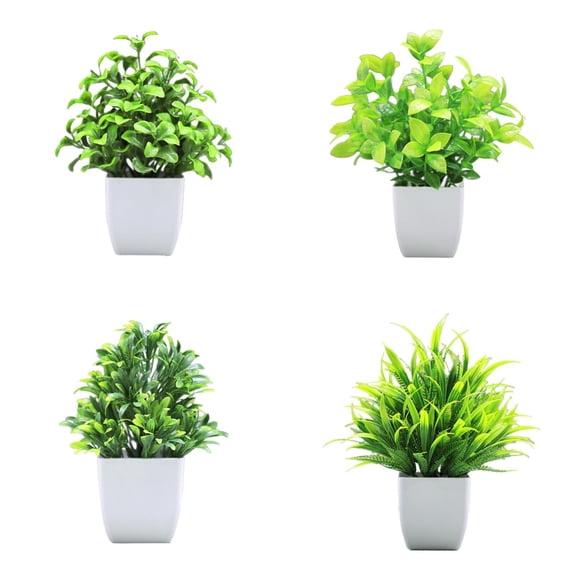 Goowood 4 Pack Small Fake Plants Artificial Indoor Potted Faux Greenery for Bathroom Desk Shelf Farmhouse Home Living Room Decor Green