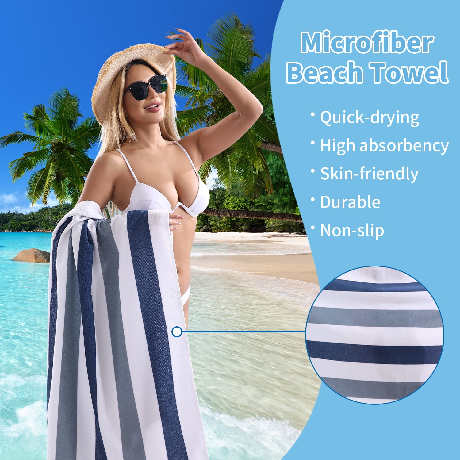 Jessy Home 4 Pack Stripe Beach Towel Sets, 30"x60" Quick-dry Sand-resistant Lightweight Soft Beach Towel for Travel, Gym