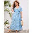 thumbnail image 5 of Plus Size Wedding Guest Maxi Dresses for Curvy Women, Summer Casual Floral Long Party Sundress with 3/4 Sleeve, 5 of 8