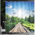 thumbnail image 4 of Ambesonne Nature Shower Curtain, Wooden Bridge on River, 69"Wx75"L, Blue Green, 4 of 5