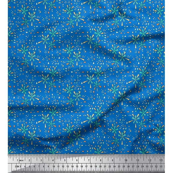 Soimoi Blue Cotton Duck Fabric Triangle & Art Geometric Print Fabric by Yard 42 Inch Wide