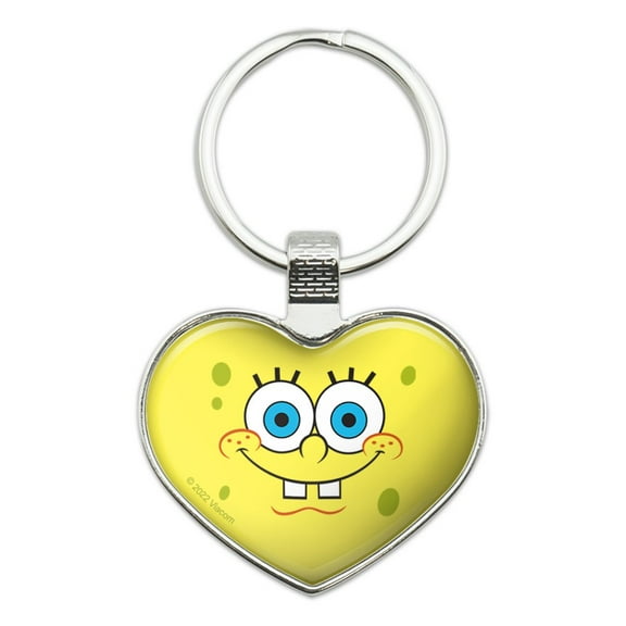 SpongeBob Smiling Face Keychain Heart Love Metal Key Chain Ring