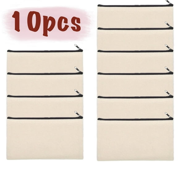 Beige Blank Canvas Zipper Pouch - Multipurpose DIY Bag for Pencils, Cosmetics & More