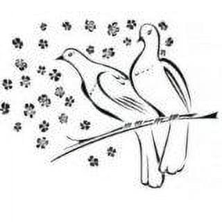 Two Doves On A Branch Picture Art – Living Room – Peel & Stick Sticker - Vinyl Wall Decal