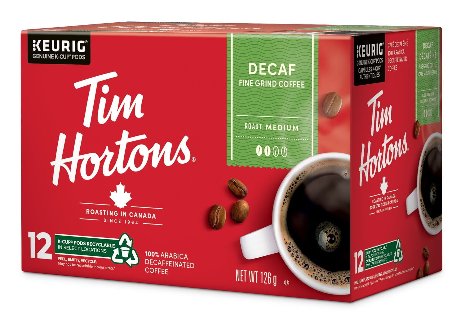 Tim Hortons Medium Roast Decaffeinated Coffee, Keurig K-Cup 12ct Pod