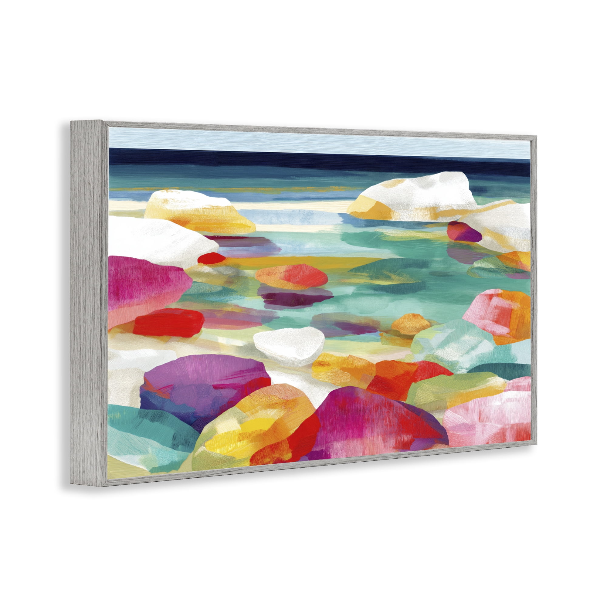 Stupell Industries Vivid Stones By The Shore Gray Framed Giclee Art, design by Chromatic Storm Studio