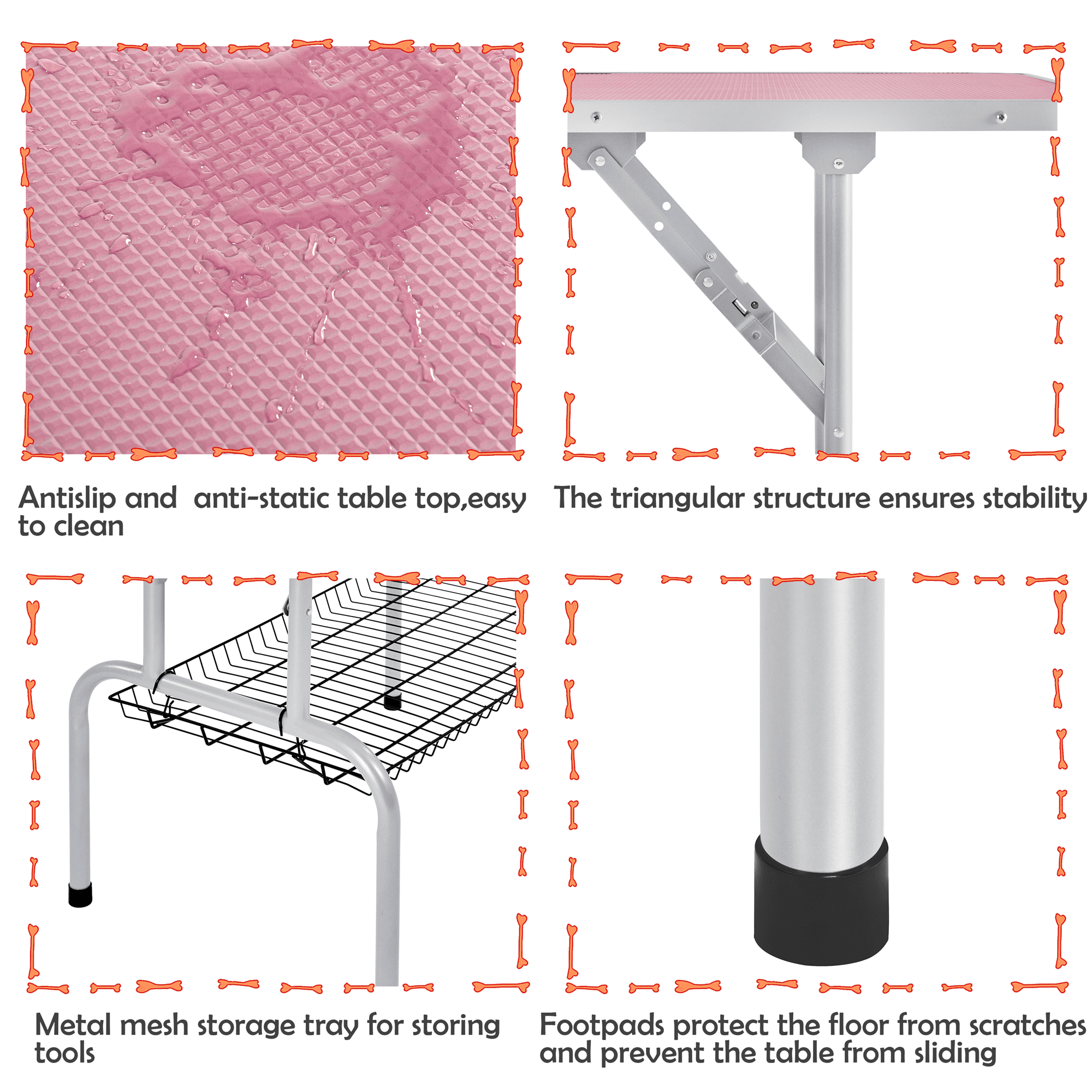 Yaheetech 45" Height Adjustable Pet Grooming Table Stainless Metal Arm Frame for Dogs/Cats/Pet Tools Storage Rack, Pink