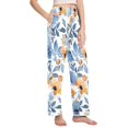 thumbnail image 2 of Dailycode Women's Pajama Pants Wide Leg Lounge Pj Bottoms With Pockets Blue and Orange Watercolor Floral, 2 of 7