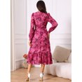 thumbnail image 5 of DARING DIVA Long Sleeve Floral V Neck Boho Chiffon Midi Dress S Rose Red, 5 of 7