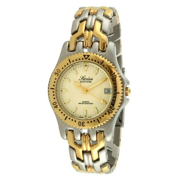 Swiss Edition Men S Luxury Two Tone 23k Gold Plated Silver Bracelet Sports Bezel Dress Watch Se3600 M Walmart Com Walmart Com