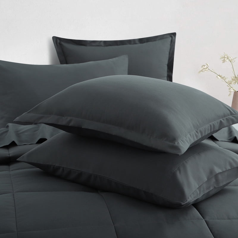 RUIKASI 5 Pieces Comforter Set with Sheets - Bed in a Bag with Comforter and All Season Sheets, Pillowcases,Dark Gray,Twin