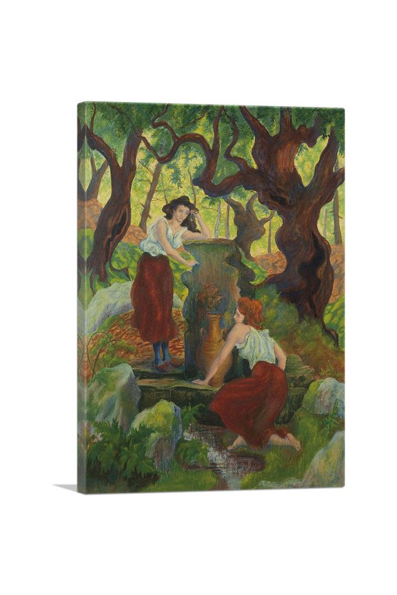 Two Females by the Fountain 1900 Canvas Art Print by Paul Ranson - Size: 18" x 12" (0.75" Deep)