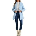 thumbnail image 2 of Abrigo elegante de trabajo con cuello de solapa y botones para mujer, abrigo de trinchera de invierno, talla M, azul claro, 2 of 6