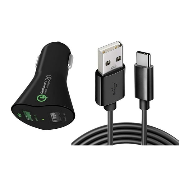 Car Charger for T-Mobile REVVL 6x/Pro 5G - 30W Fast 2-Port USB 6ft Cable Type-C Quick Charge DC Socket Power Adapter USB-C Cord P3O for REVVL 6x, 6x Pro 5G Phones